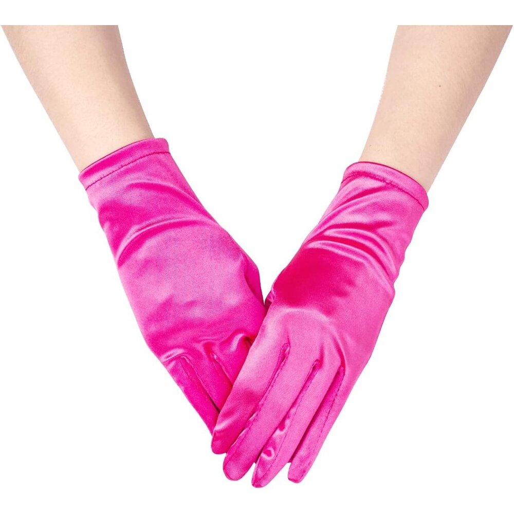 Women's A-Rose Red Formal Velvet Short Satin Gloves Wedding Banquet Party Prom